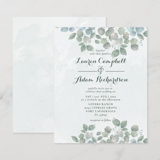 Papier Budget Eucalyptus Aquarelle sauge vert Mariage (Devant / Derrière)