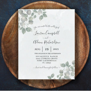 Papier Budget Eucalyptus Aquarelle sauge vert Mariage