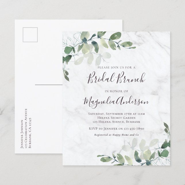 Papier Budget Eucalyptus Bridal Brunch Invitation de cart (Devant / Derrière)