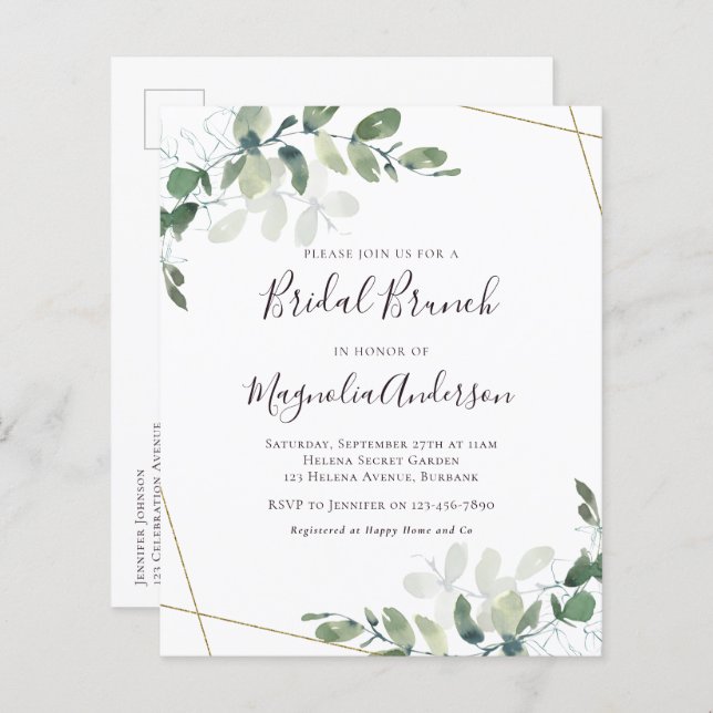 Papier Budget Eucalyptus Bridal Brunch Invitation de cart (Devant / Derrière)