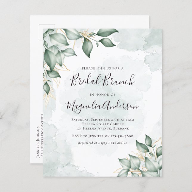Papier Budget Eucalyptus Bridal Brunch Invitation de cart (Devant / Derrière)