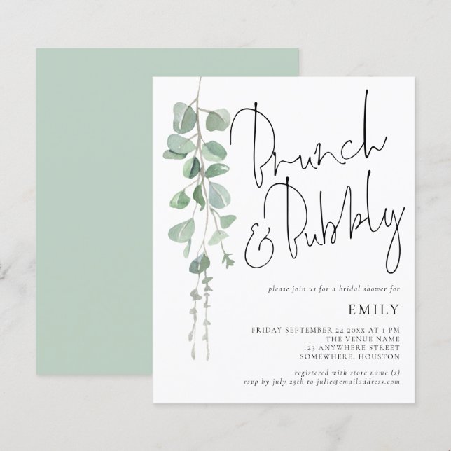 Papier Budget Eucalyptus Brunch Fête des mariées Bubbly (Devant / Derrière)