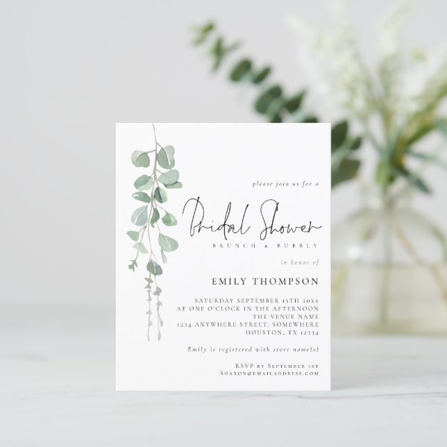 Papier Budget Eucalyptus Brunch Fête des mariées Invitati (Debout devant)