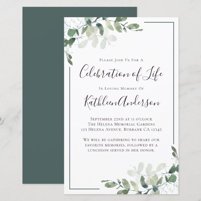Papier Budget Eucalyptus Célébration de la vie Invitation (Devant / Derrière)