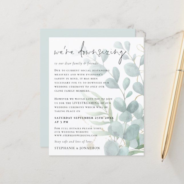 Papier Budget Eucalyptus Diminuer le Mariage Livestream (Devant/Arrière en situation)