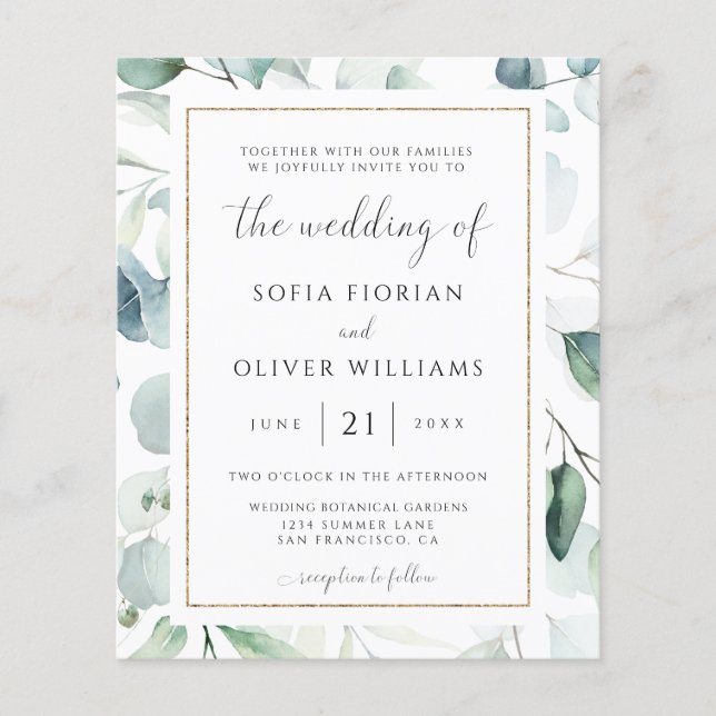 Papier Budget Eucalyptus Faire-part de mariage de verdure (Devant)