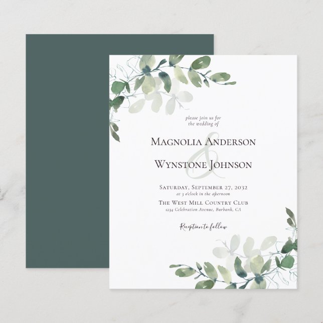 Papier Budget Eucalyptus Faire-part de mariage de verdure (Devant / Derrière)