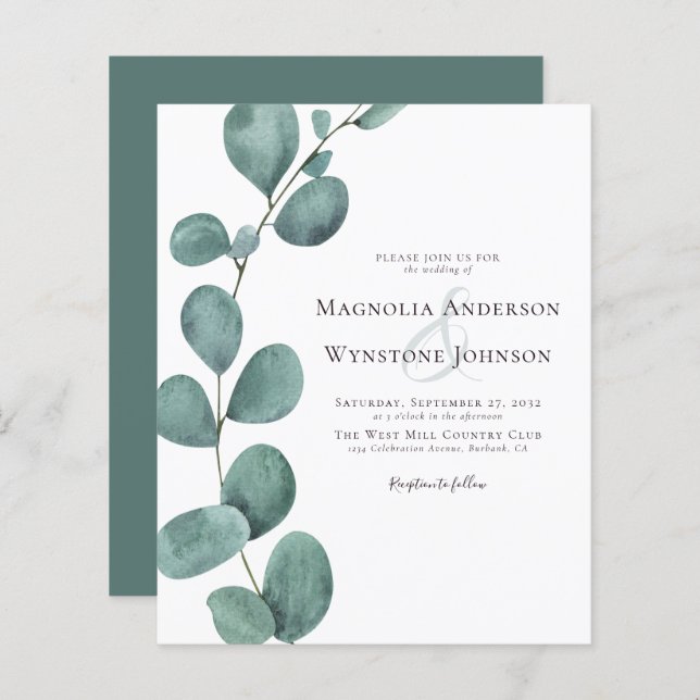 Papier Budget Eucalyptus Faire-part de mariage de verdure (Devant / Derrière)