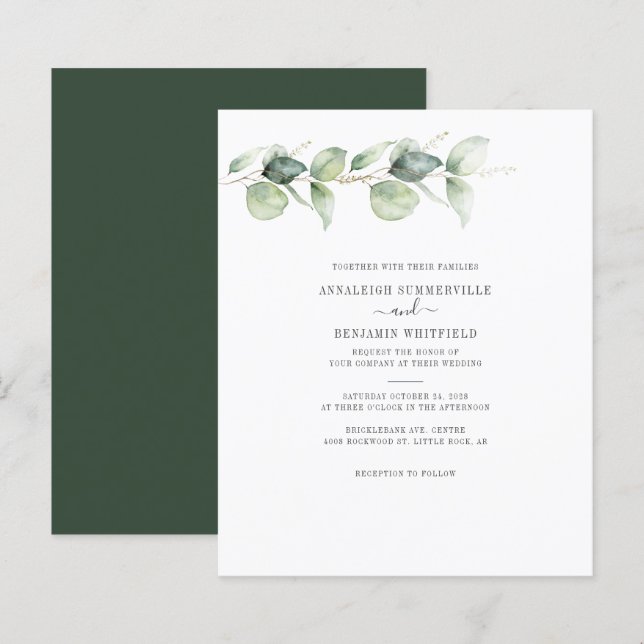 Papier Budget Eucalyptus Faire-part de mariage de verdure (Devant / Derrière)