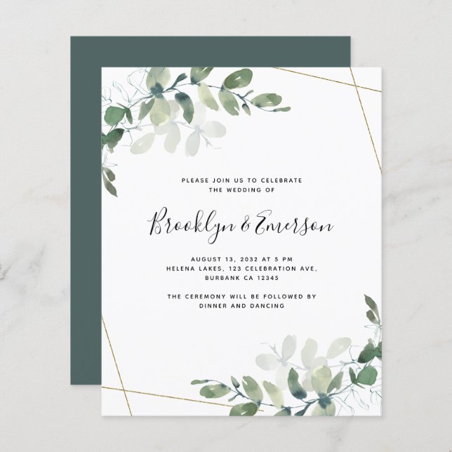 Papier Budget Eucalyptus Faire-part de mariage de verdure (Devant / Derrière)