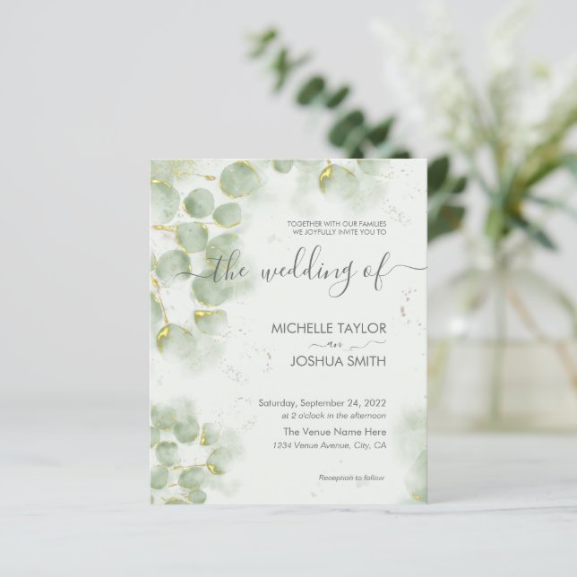 Papier Budget Eucalyptus Faire-part de mariage de verdure (Debout devant)