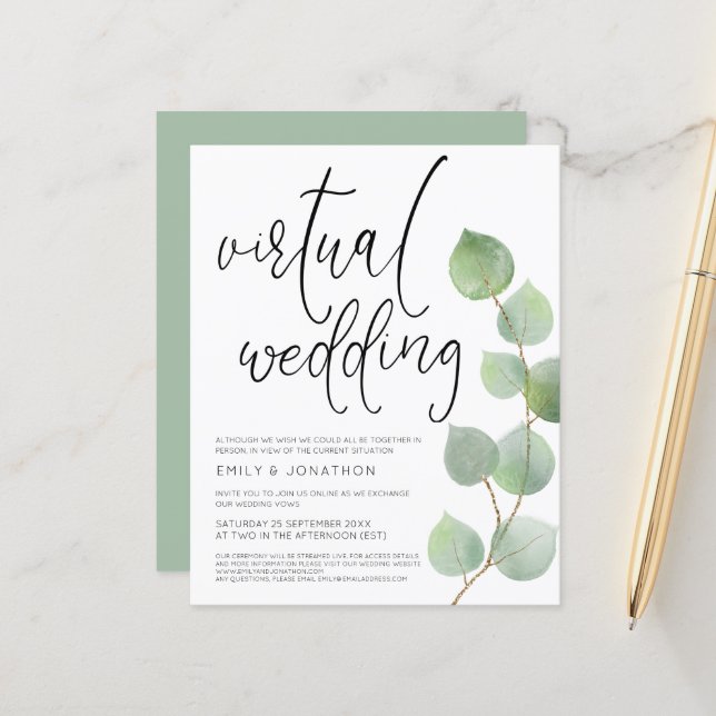 Papier Budget Eucalyptus Faire-part de mariage virtuel (Devant/Arrière en situation)