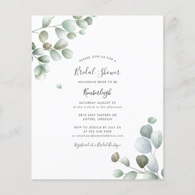 Papier Budget Eucalyptus Foliage Bridal Shower Invitation (Devant)