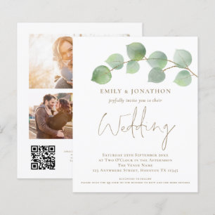 Papier BUDGET Eucalyptus Gold 3 photo QR Wedding Invitati