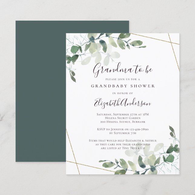 Papier Budget Eucalyptus Grand-mère pour être Invitation  (Devant / Derrière)