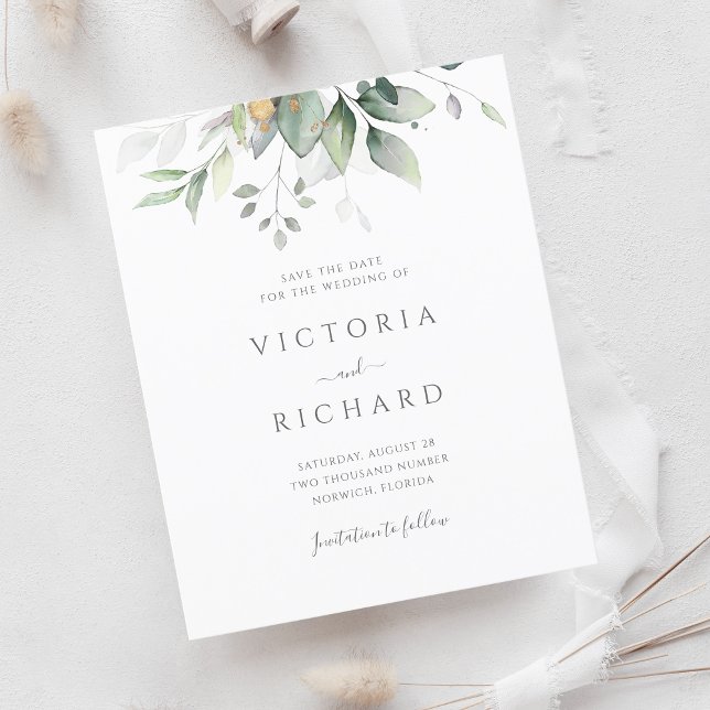 Papier Budget Eucalyptus Green Foliage Enregistrer La Dat (Créateur téléchargé)