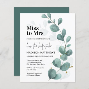 Papier Budget Eucalyptus Green Miss à Mme Fête des mariée