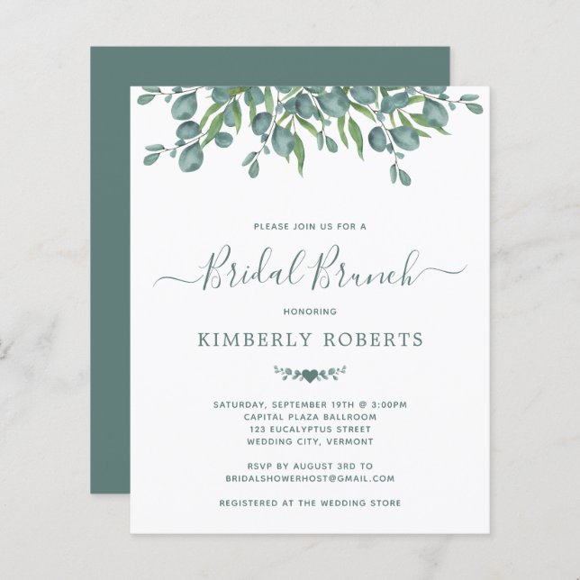 Papier Budget Eucalyptus Greenery Invitation de Brunch nu (Devant / Derrière)