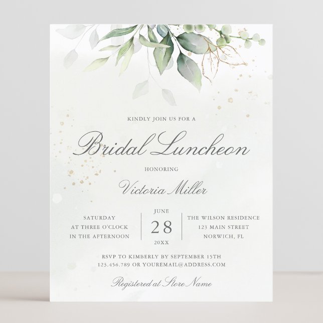 Papier Budget Eucalyptus Greenery Invitation de déjeuner  (Créateur téléchargé)