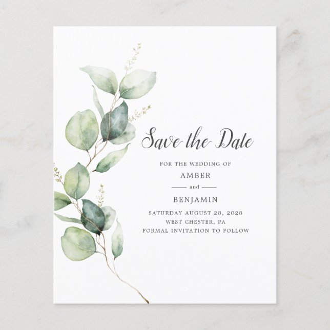Papier Budget Eucalyptus Greenery Script Enregistrer la D (Devant)
