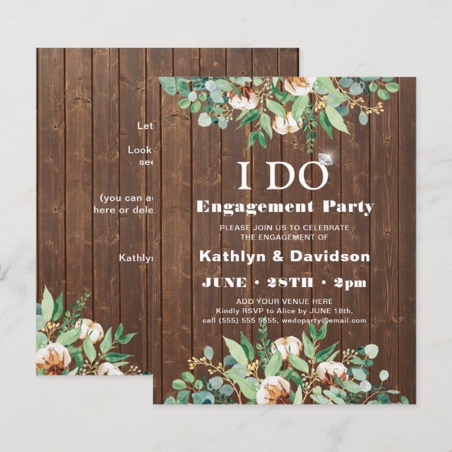 Papier BUDGET Eucalyptus INVITATION DE FÊTE DE FIANÇAILLE (Devant / Derrière)