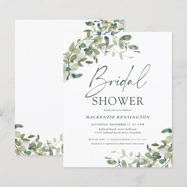 Papier Budget Eucalyptus Ivy Bridal Shower Invitation (Devant / Derrière)