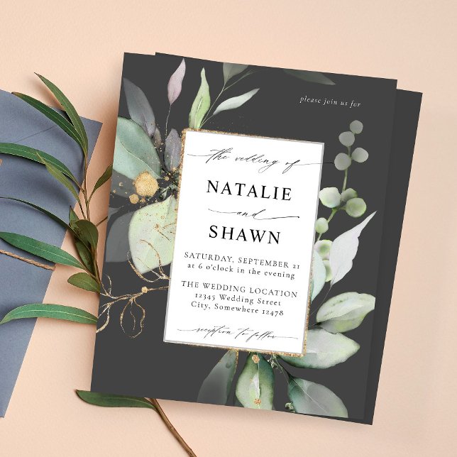 Papier Budget Eucalyptus Lumineuse Or Vert Mariage Gris (Créateur téléchargé)