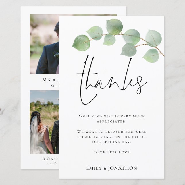 Papier BUDGET Eucalyptus Mariage 3 photo Merci (Devant / Derrière)