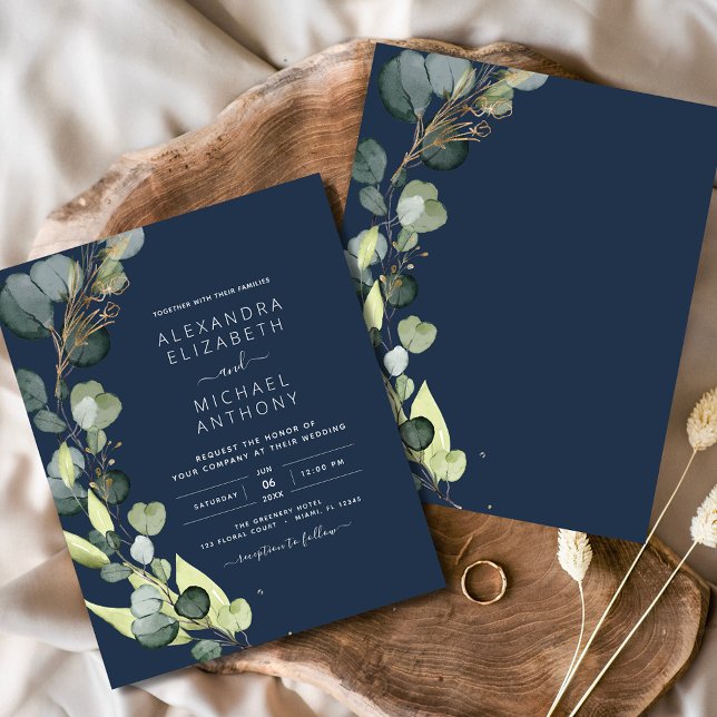 Papier Budget Eucalyptus Mariage bleu de la marine (Créateur téléchargé)