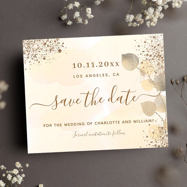 Papier Budget eucalyptus mariage d'or enregistrer la date (Créateur téléchargé)