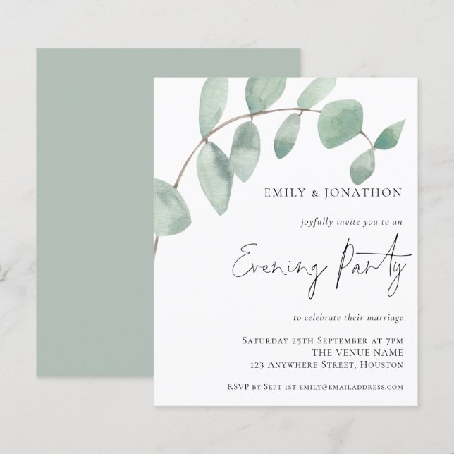 Papier Budget Eucalyptus Mariage Invitation soirée (Devant / Derrière)