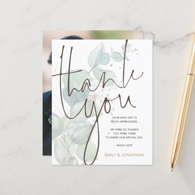 Papier Budget Eucalyptus Mariage photo Merci (Devant/Arrière en situation)