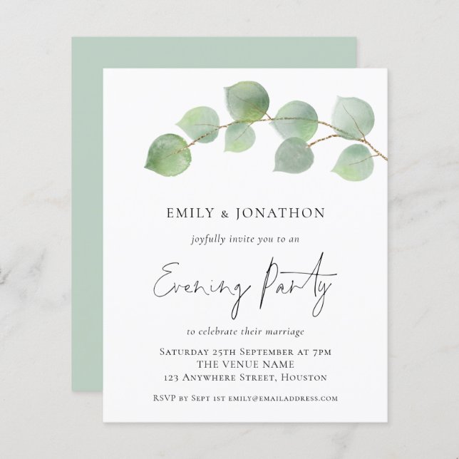 Papier BUDGET Eucalyptus Mariage Soirée Invitation (Devant / Derrière)