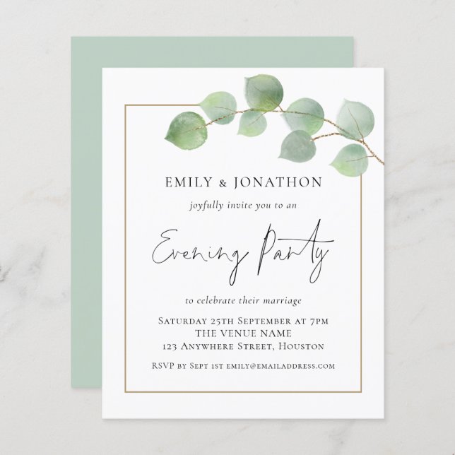 Papier BUDGET Eucalyptus Mariage Soirée Invitation (Devant / Derrière)