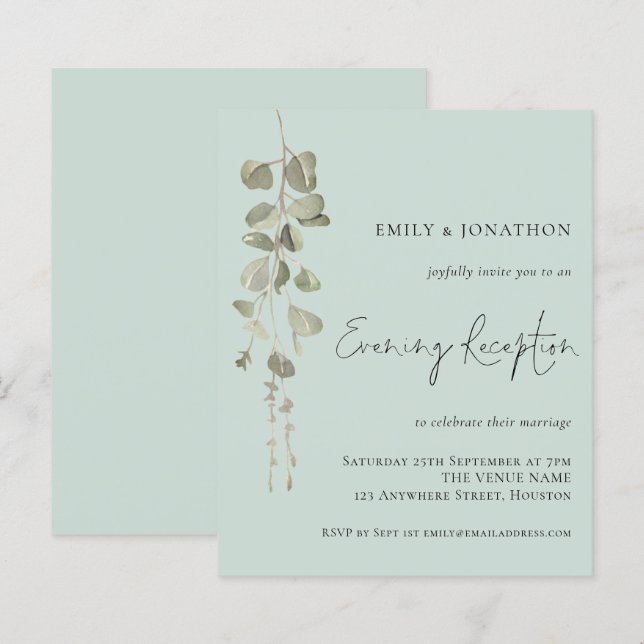 Papier Budget Eucalyptus Mint Invitation de réception de  (Devant / Derrière)