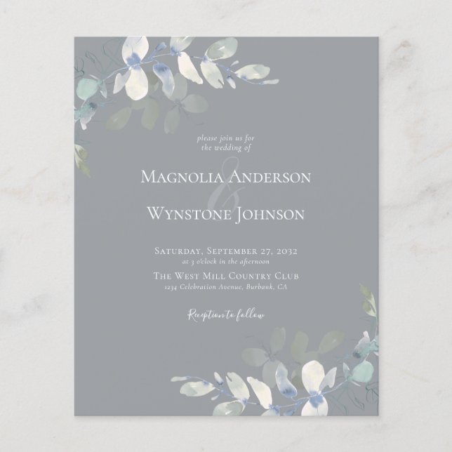 Papier Budget Eucalyptus Monochrome Faire-part de mariage (Devant)