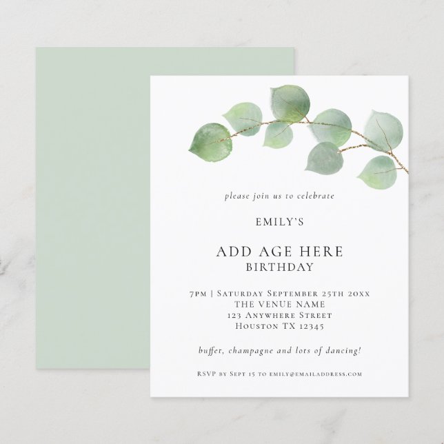 Papier Budget Eucalyptus N'importe quel âge Anniversaire  (Devant / Derrière)