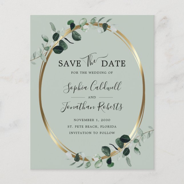 Papier Budget Eucalyptus Or Sage Mariage Enregistrer la D (Devant)
