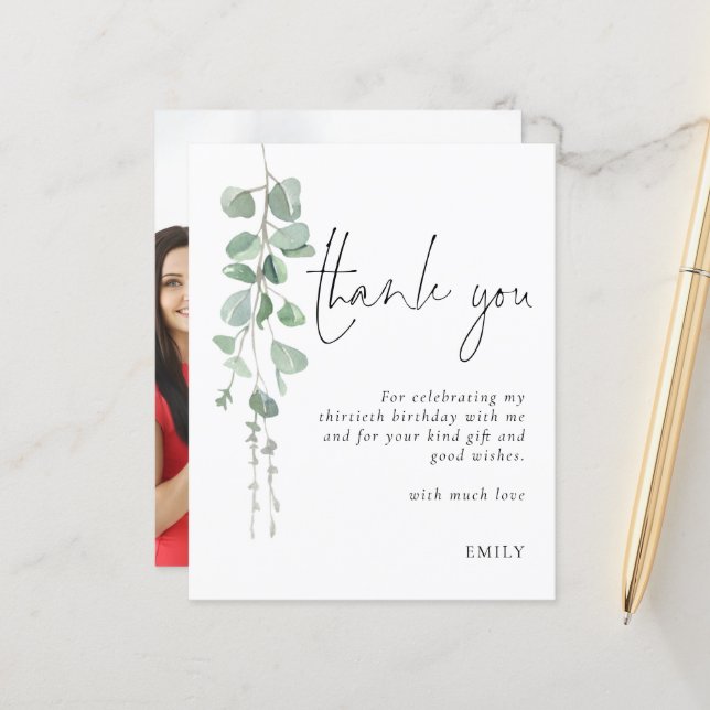 Papier Budget Eucalyptus Photo 30e anniversaire Merci (Devant/Arrière en situation)