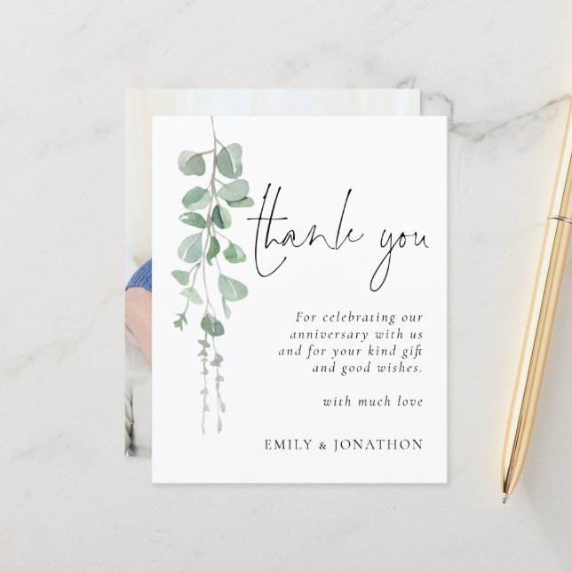 Papier Budget Eucalyptus Photo Anniversaire Merci (Devant/Arrière en situation)