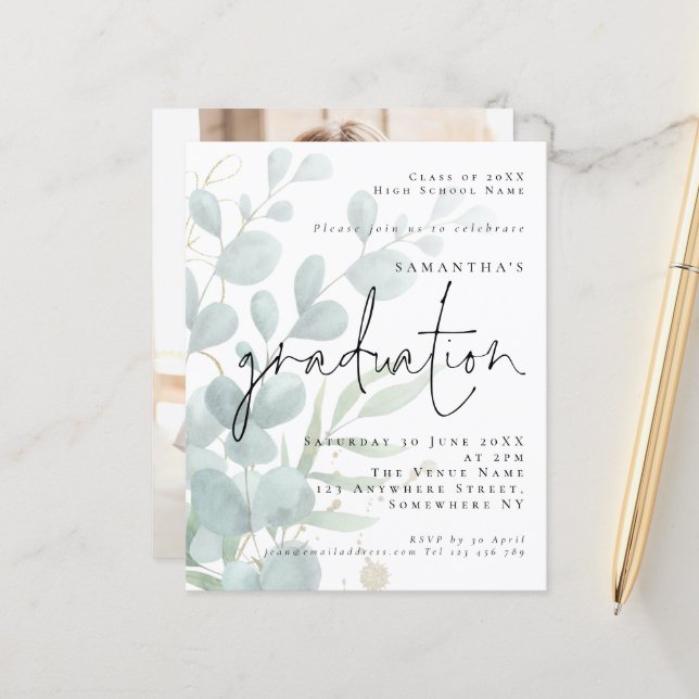 Papier Budget Eucalyptus Photo Invitation de la fête de g (Devant/Arrière en situation)