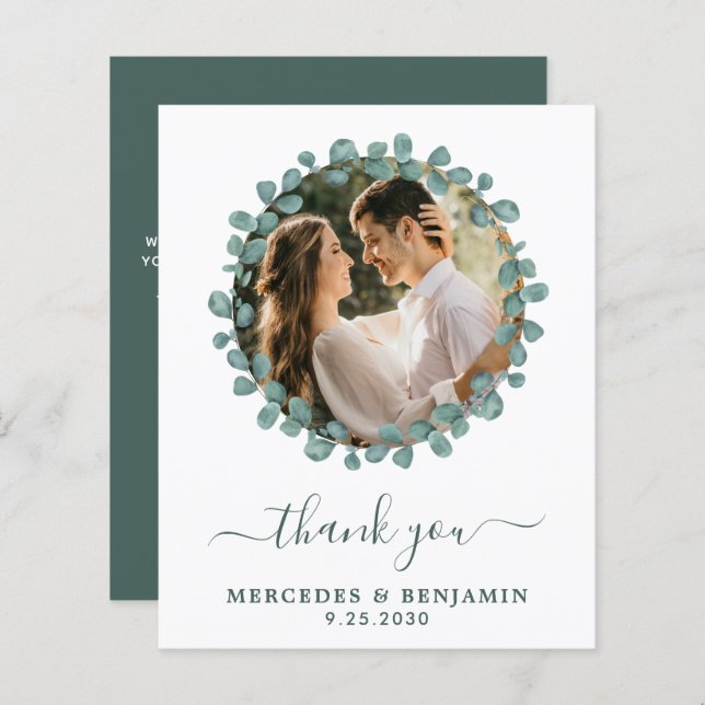 Papier Budget Eucalyptus Photo Merci Mariage moderne (Devant / Derrière)