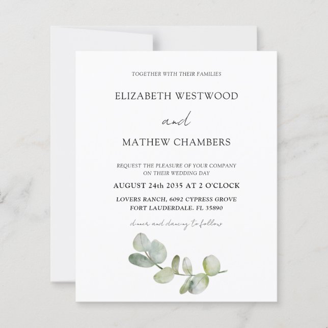 Papier Budget Eucalyptus QR Code Faire-part de mariage (Devant)