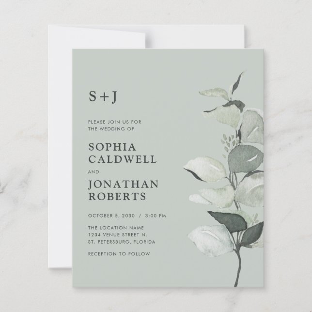 Papier Budget Eucalyptus QR Code Monogramme Mariage Invit (Devant)