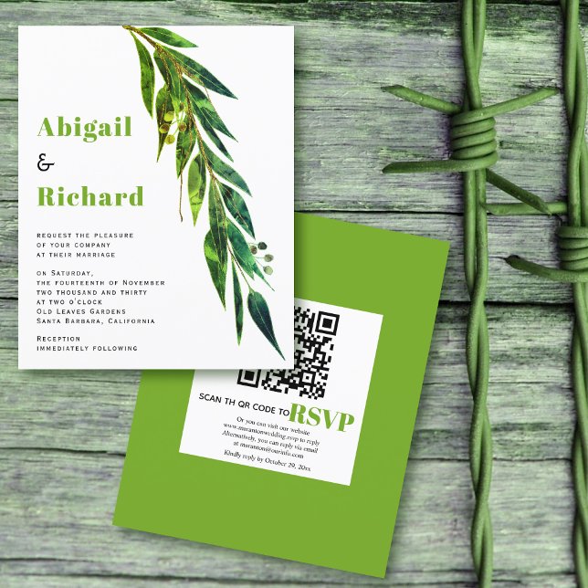 Papier BUDGET eucalyptus QR code vert faire-part de maria (Créateur téléchargé)