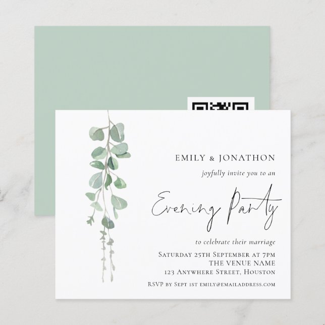 Papier Budget Eucalyptus QR Soirée de mariage Invitation (Devant / Derrière)