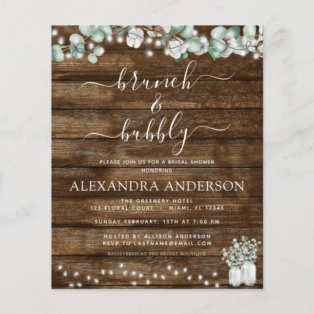 Papier Budget Eucalyptus Rustique Bois Brunch & Bubbly (Devant)