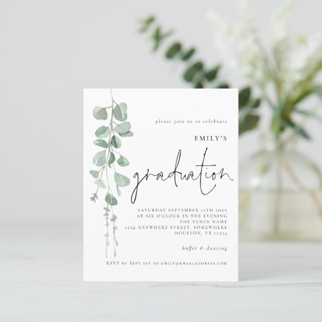 Papier Budget Eucalyptus Script 2024 Invitation de gradua (Debout devant)