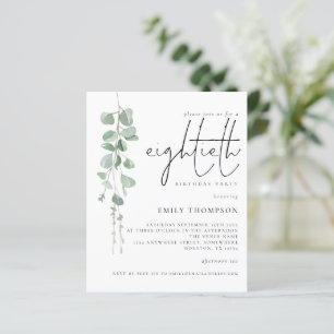 Papier Budget Eucalyptus Script 80e anniversaire Invitati