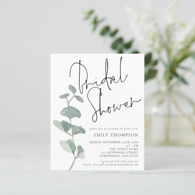 Papier Budget Eucalyptus Script nuptiale de douche Invita (Debout devant)